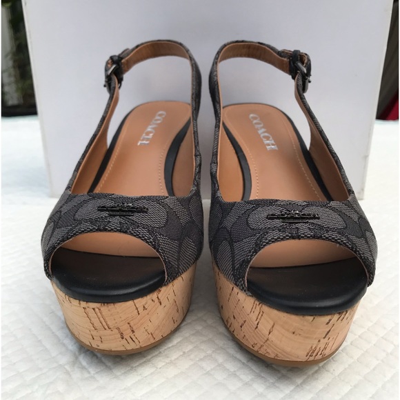 Coach Grey Open Toe Slingback Wedge - Picture 3 of 10